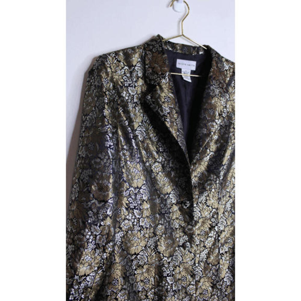 Metallic Satin Brocade Floral Blazer - 10 - Picture 5 of 5